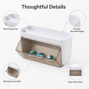 Distributeur mural de capsules de lessive avec couvercle transparent, <span class=keywords><strong>support</strong></span> pour dosettes de détergent, boîte de rangement gain de place pour tablettes avec étagère supérieure - Product Image 2