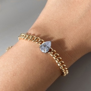 Women's Jewelry Accessorize Miami 14K Gold Plated Cuban <b>Chain</b> Bracelet with Pear CZ Zircon Heart Charm Bracelet - Product Image 5