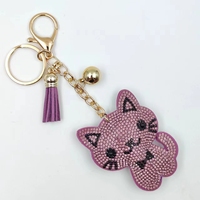Gantungan kunci kucing cantik, aksesori rumbai gantungan kunci kucing liontin berlian imitasi kristal Glitter berkilau modis