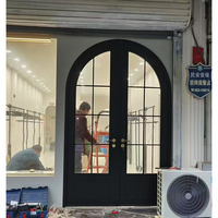 Ventana de Aluminio con Doble Vidrio Templado, Diseño Arqueado Francés, Exterior Moderno, Impermeable, Resistente al Viento, con Rotura de Puente Térmico, para Villa