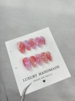 Vente en Gros 10 Pièces Faux Ongles en Gel Peints à la Main – Magnifiques Ongles Acryliques de Luxe Faits Main à Coller de Haute Qualité