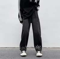Vêtements de rue Fire Hem Broderie Baggy Jeans Hommes Hip Hop Denim Pantalon Haute Qualité Oem Service Personnalisé Qualité Broderie Personnalisée