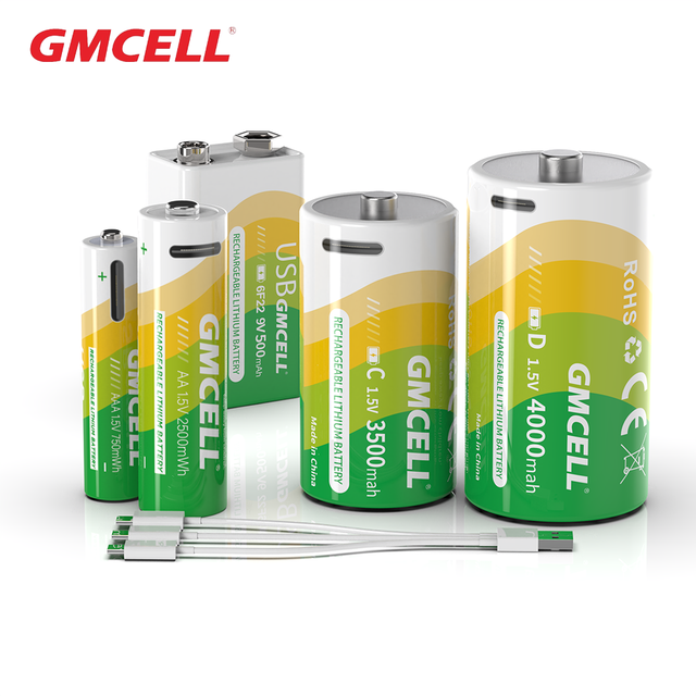 OEM Lithium Rechargeable USB Battery AA AAA 6F22 C Size Dsize 9V Li-Ion Type-C 1.5 Volta USB Batteries