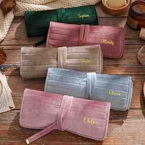Estuche de terciopelo personalizado para joyas, organizador de viaje, bolsa portátil para guardar collares, anillos y pendientes. - Product Image 1