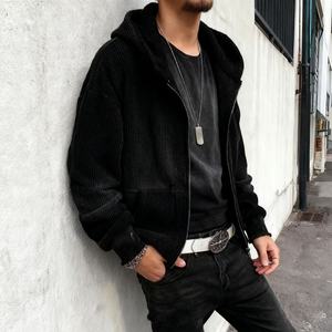 Sudadera con capucha extragrande de punto gofrado para hombre, de manga larga, holgada, con cremallera, con estampado de ropa urbana desgastada por el sol, de algodón. - Product Image 3