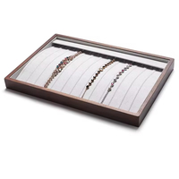 Plateau de présentation en bois pour bijoux, avec revêtement en velours, pour boucles d'oreilles, bagues, montres, bracelets et parures
