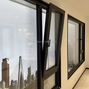 Moderne Aluminium Thermische Onderbreking Dubbel Glas Windows Openslaande Ramen 3D Rendering Ontwerp Voor Villa Appartement Kantoor