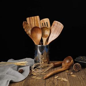 Juego de Utensilios de Cocina de Madera con Soporte, Cucharas de Madera de Teca, Juego de Cubiertos para Servir, Utensilios de Cocina - Product Image 3