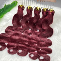 Lot de Cheveux Humains Bruts Vierge 100% Remy Naturels Double Drawn Mink, Couleur Rouge 99j, Ondulés, Cuticules Alignées, Cheveux Brésiliens en Gros