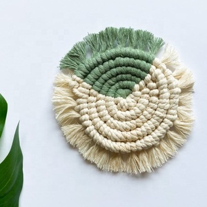 Handmade Cotton Round Braided Placemat Geometric Bohemian Style <b>Table</b> <b>Mat</b> with Tassels for Home Decor - Product Image 1