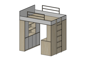 Lit mezzanine moderne pour chambre adulte, design château, sur mesure, en bois, avec bureau et placard intégrés - Product Image 5