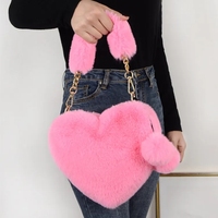 Sac fourre-tout à bandoulière en forme de cœur vintage en polyester et fourrure pelucheuse avec chaînes, pour femme, collection hiver