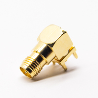Conector RP-SMA Hembra de Ángulo Recto para Montaje en PCB, 50 Ohm, Tipo Soldadura