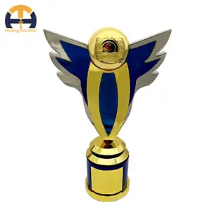 China factory customized blue crystal base custom logo wings metal trophies for business gift
