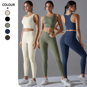 Conjunto de 2 piezas de Sujetador deportivo con espalda hermosa, traje ajustado elástico Fiess con estampado de glúteos, mallas de cintura alta, Top corto, ropa de Yoga para gimnasio - Product Image 1