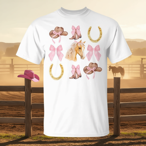 Camiseta de Manga Corta con Cuello Redondo para Mujer Adulta, Diseño de Vaquera del Oeste, Rodeo, Rosa, con Lazo de Caballo, Impresión Digital - Product Image 3