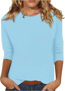 Camiseta de verano de manga siete cuartos para mujer, estilo étnico, floral, bonita, holgada, con cuello redondo y estampado - Product Image 5