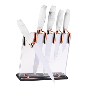 Juego de cuchillos de cocina con revestimiento blanco, juego de cuchillos de Chef con soporte de bloque, oro rosa, 5 uds., gran oferta - Product Image 1