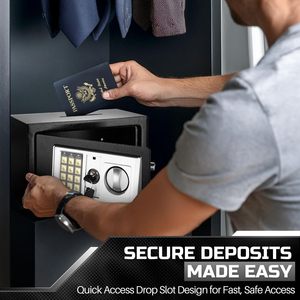 Caja Fuerte Pequeña de 20E H20cm con Ranura para Ingresos, Cerradura Digital Electrónica y con Llave, para Dinero, Construcción de Acero Laminado en Frío - Product Image 2