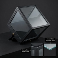 Vitrine de présentation de bijoux en acier inoxydable noir avec éclairage LED, verrouillable, pour boutique, vente en gros