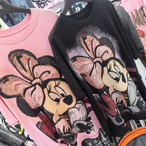T-<span class=keywords><strong>shirt</strong></span> ample à manches courtes en coton lavé avec sequins et motif dessin animé pour <span class=keywords><strong>femme</strong></span>, version grande taille, haute qualité 2025 - Product Image 4