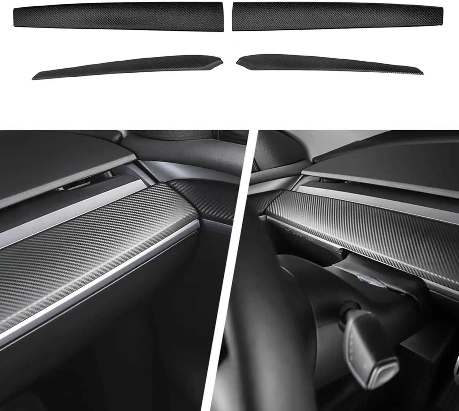Penutup pintu bungkus Dash Fiber karbon Matte topi penutup Dashboard ABS dekorasi Interior Kit bungkus untuk Tesla Model 3/Y 20-23 TQW-TA01-T