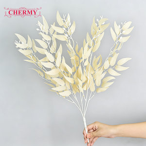 ใบหลิวเทียมคุณภาพสูง TH1541 กิ่งใบไหมประดิษฐ์ สีเขียว 5 กิ่ง สำหรับตกแต่งงานแต่งงาน - Product Image 3
