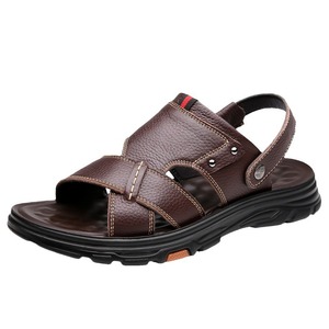 Sandales pour hommes en cuir véritable à brides croisées, bout ouvert, semelle extérieure en caoutchouc antidérapante, chaussures décontractées d'été, première couche de cuir de vachette, semelle intermédiaire en EVA - Product Image 5