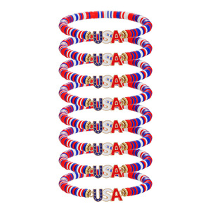 Usa Alloy Flag Beaded <b>Bracelet</b> Set <b>Red</b> White Blue Unisex Jewelry For Independence Day Anniversary - Product Image 5