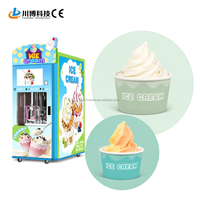 Distributeur automatique de crème glacée intelligent à écran tactile commercial, personnalisable en plusieurs langues, avec distribution automatique de gobelets et multiples modes de paiement