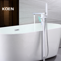 Robinet de baignoire sur pied H59 en laiton, mitigeur de baignoire autoportant avec douchette, style moderne de luxe léger pour villa, à poignée unique en céramique