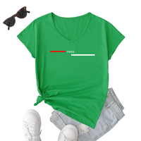T-shirt en coton imprimé personnalisé, décontracté, respirant et écologique avec patchs logo – Crop top femme ajusté à col en V et manches courtes