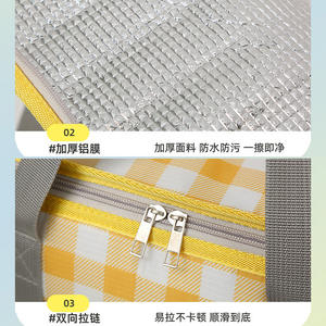 กระเป๋าปิคนิคแบบพับได้ ฉนวนกันความร้อน ผ้าฟอยล์อะลูมิเนียม กระเป๋าเก็บความเย็นสำหรับชายหาด ขนาดมาตรฐาน ผ้าฝ้ายเนื้อนุ่ม - Product Image 5