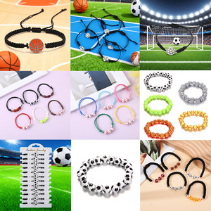 sports match giveaway gift <b>bracelet</b> Basketball Soccer <b>Ball</b> Charm Braided Beaded Adjustable Wristband - Product Image 1