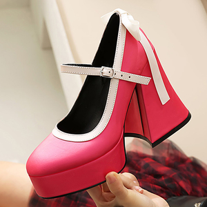 Zapatos de tacón grueso con plataforma y lazo trasero para mujer, estilo Mary Jane con correa de hebilla y punta redonda - Product Image 3