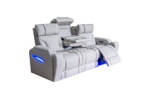 Ensemble de canapés inclinables électriques en cuir de luxe pour home cinéma avec porte-gobelets, éclairage d'ambiance et rangement pour salon