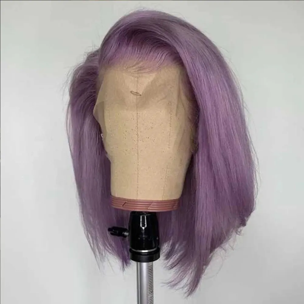 Wholesale Light Purple HD 13X4 Bob Lace Frontal Wigs 200 Density Short Brazilian Remy Human Hair 5x5 Closure Wigs Black Women