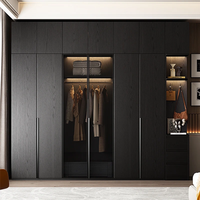 Armoires modernes en bois plaqué noir et blanc avec poignées en métal et portes battantes pour chambre à coucher, meubles de chambre à coucher