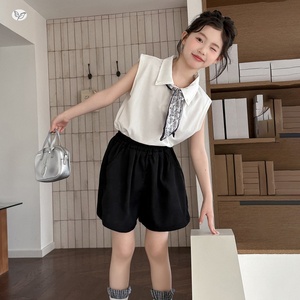 Conjunto <span class=keywords><strong>de</strong></span> <span class=keywords><strong>Ropa</strong></span> <span class=keywords><strong>de</strong></span> Verano <span class=keywords><strong>para</strong></span> Chicas <span class=keywords><strong>Adolescentes</strong></span>, Estilo Coreano, Camiseta Polo sin Mangas con Pañuelo y Pantalones Cortos - Product Image 4