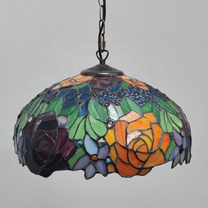 Lámparas Colgantes Estilo Tiffany LongHuiJing de 16 Pulgadas con Diseño de Rosas, Lámpara de Techo de Vidrio Emplomado para Decoración del Hogar - Product Image 3