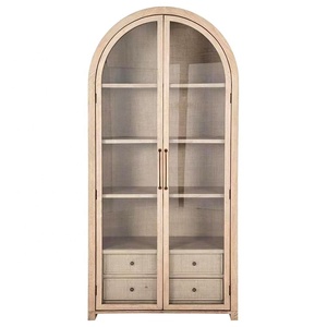 Venta al por mayor <span class=keywords><strong>de</strong></span> fábrica: Vitrina alta arqueada <span class=keywords><strong>de</strong></span> <span class=keywords><strong>madera</strong></span> y vidrio estilo rústico <span class=keywords><strong>con</strong></span> <span class=keywords><strong>cajones</strong></span> para decoración del hogar - Product Image 1