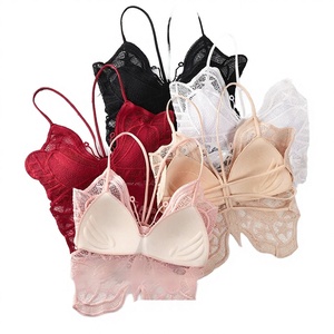 Soutien-gorge sexy respirant en dentelle unie, style camisole, dos en V à la française, rembourré avec armatures, bonnet 3/4, taille basse, couleur unie, pour femme, taille unique - Product Image 3