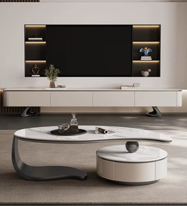 Ensemble <span class=keywords><strong>table</strong></span> <span class=keywords><strong>basse</strong></span> et meuble TV <span class=keywords><strong>en</strong></span> bois, style moderne et luxueux, avec tiroir de rangement, meubles de salon - Product Image 5
