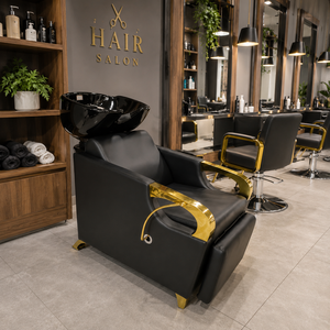 Sillón de Lavado de Cabello Reclinable Moderno de Lujo con Lavabo Metálico para Salón de Belleza, Barbería y Peluquería - Product Image 1