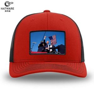 Custom Leather Patch logo <b>Red</b> Richardson 112 Teucker Hats 2024 Adjustable Baseball Hats - Product Image 3