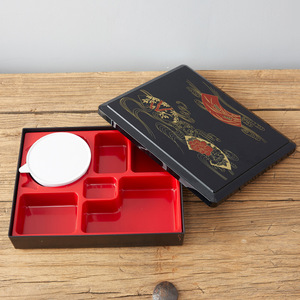 Caja Bento de estilo japonés, contenedor de almuerzo de plástico con tapa roja y negra, forma rectangular, portátil, ligero, seguro para comidas de sushi - Product Image 4