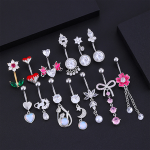 Da donna Sexy in acciaio inossidabile con palo colorato a farfalla <span class=keywords><strong>Piercing</strong></span> alla pancia con zircone intarsio placcato in <span class=keywords><strong>oro</strong></span> graziosi gioielli all'ingrosso per matrimonio - Product Image 3