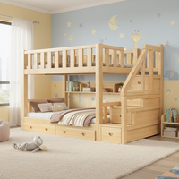 Lit superposé moderne en pin massif pour chambre d'enfant, réglable, avec échelle et tiroirs de rangement, idéal pour les dortoirs B2B
