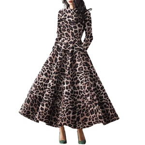 Nueva Primavera/Verano <span class=keywords><strong>EBay</strong></span> manga larga cuello redondo estampado de leopardo elegante y elegante vestido de gama alta - Product Image 2