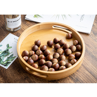 Plateaux de service en bois bambou, rond et flottant, de qualité supérieure, avec poignées, pour café et thé, ensemble de 10 pièces